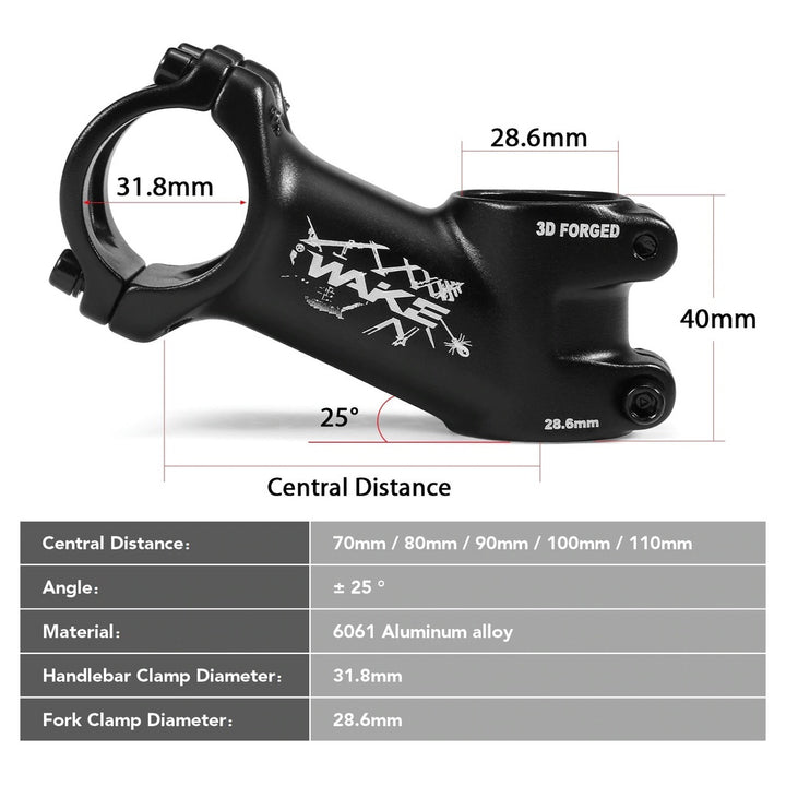 Wake 25/17 Degree Bicycle Stem for 31.8mm Handlebar