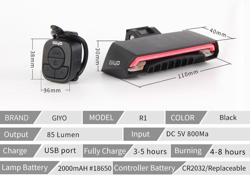 GIYO Remote Laser Bike Taillight USB Rechargeable