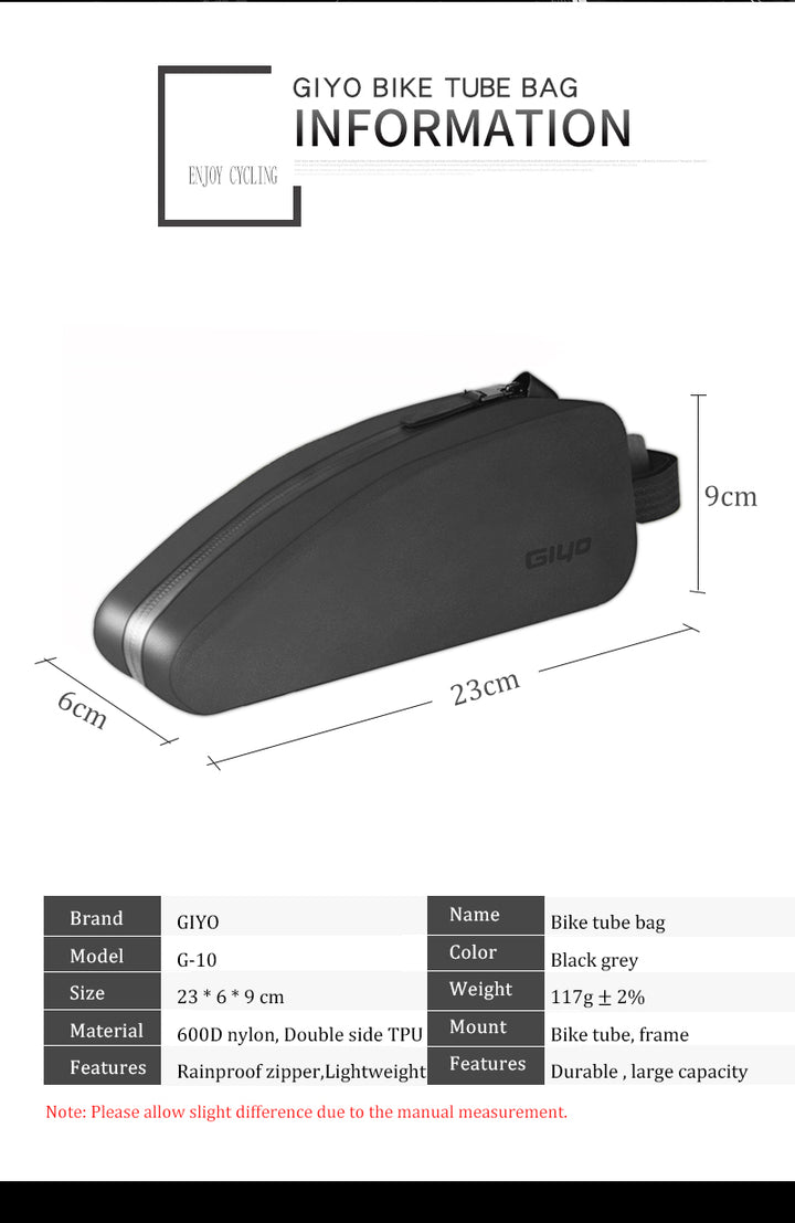 GIYO Rainproof Front Frame Bike Tube Bag