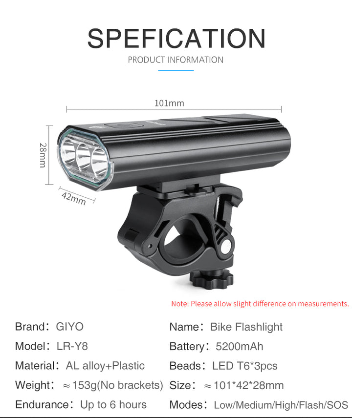 Giyo Bike Head Light 5200mAh (Power Bank Function)