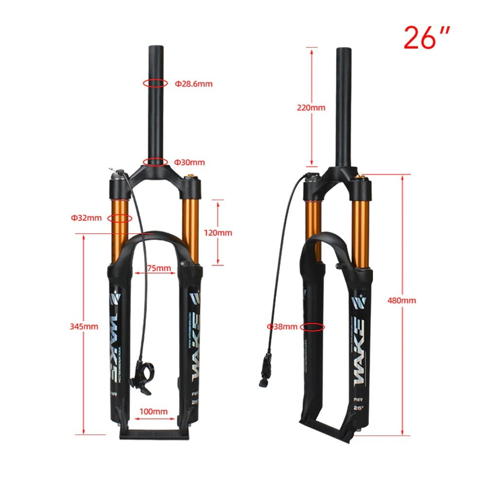 WAKE Mountain Bike Air Suspension Front Fork with Wire Remote Control FK-X01