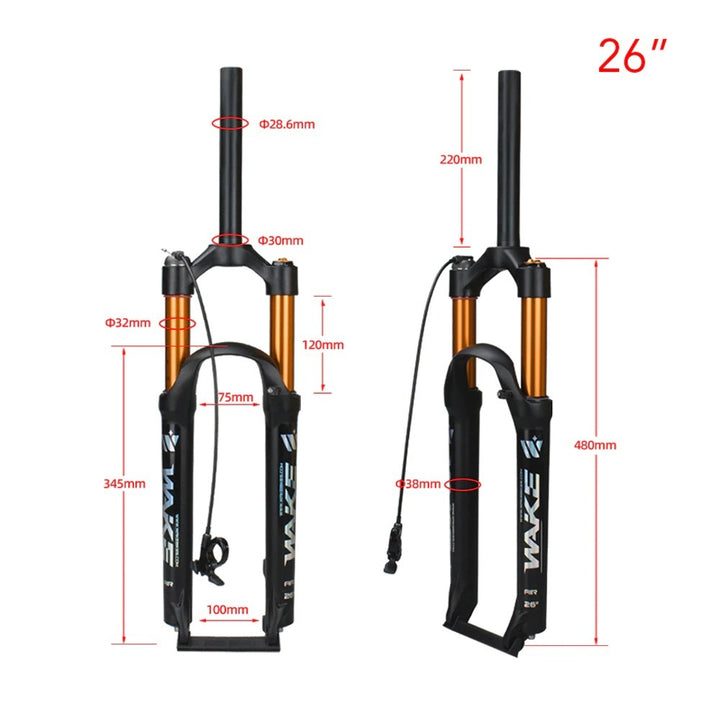 WAKE Mountain Bike Air Suspension Front Fork with Wire Remote Control FK-X01