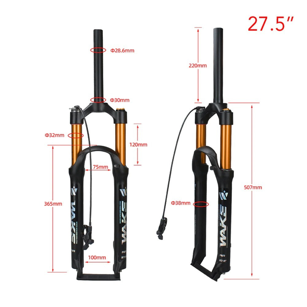 WAKE Mountain Bike Air Suspension Front Fork with Wire Remote Control FK-X01