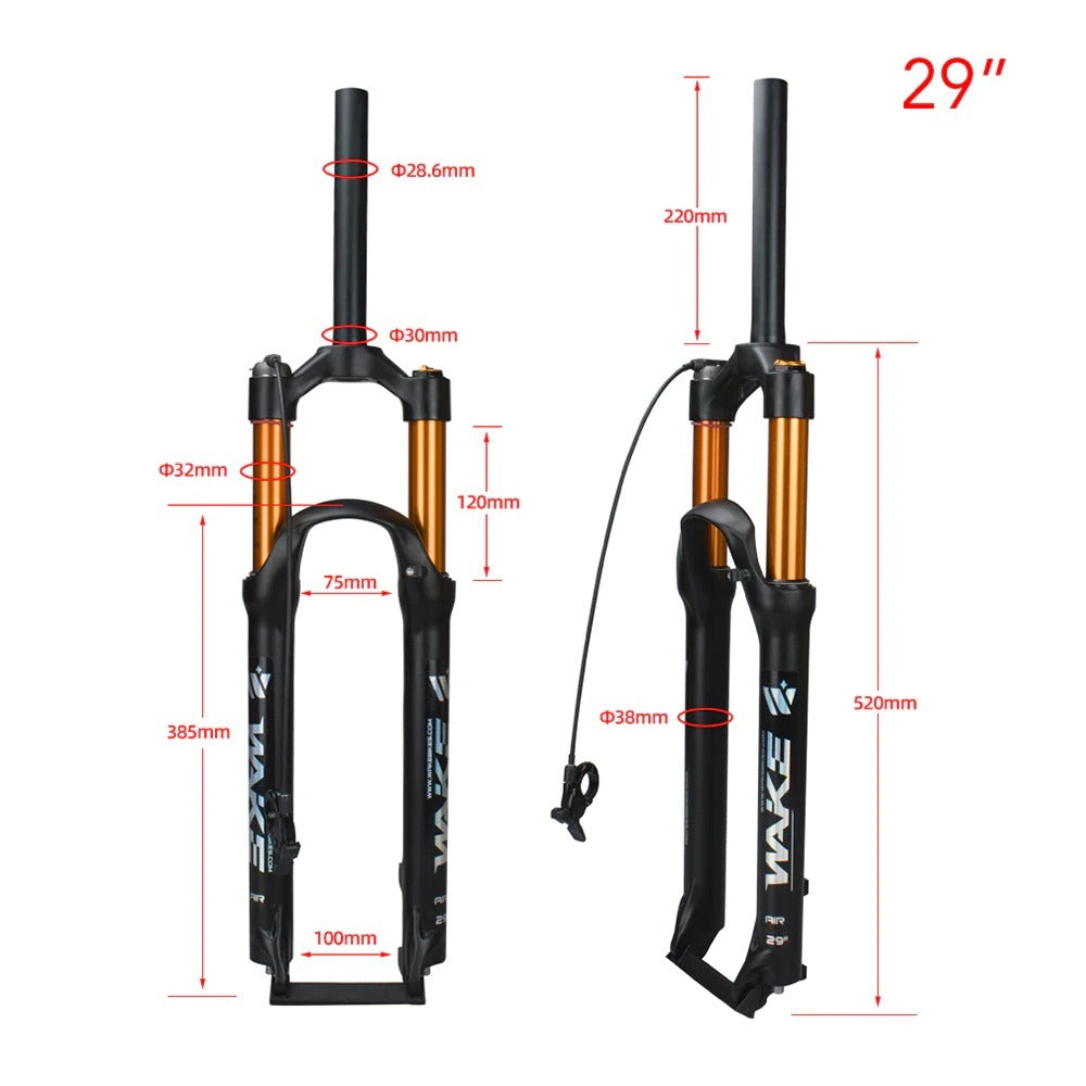 WAKE Mountain Bike Air Suspension Front Fork with Wire Remote Control FK-X01