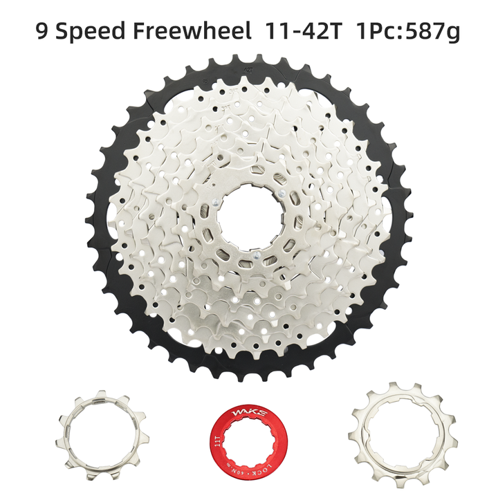 WAKE 9-Speed Mountain Bike Cassette 11-42T Suitable for MTB bicycle, road bicycle, ultra-light flywheel