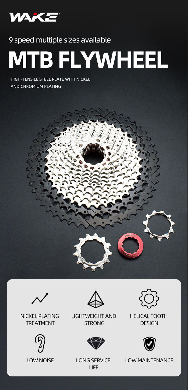 WAKE 9-Speed Mountain Bike Cassette 11-42T Suitable for MTB bicycle, road bicycle, ultra-light flywheel