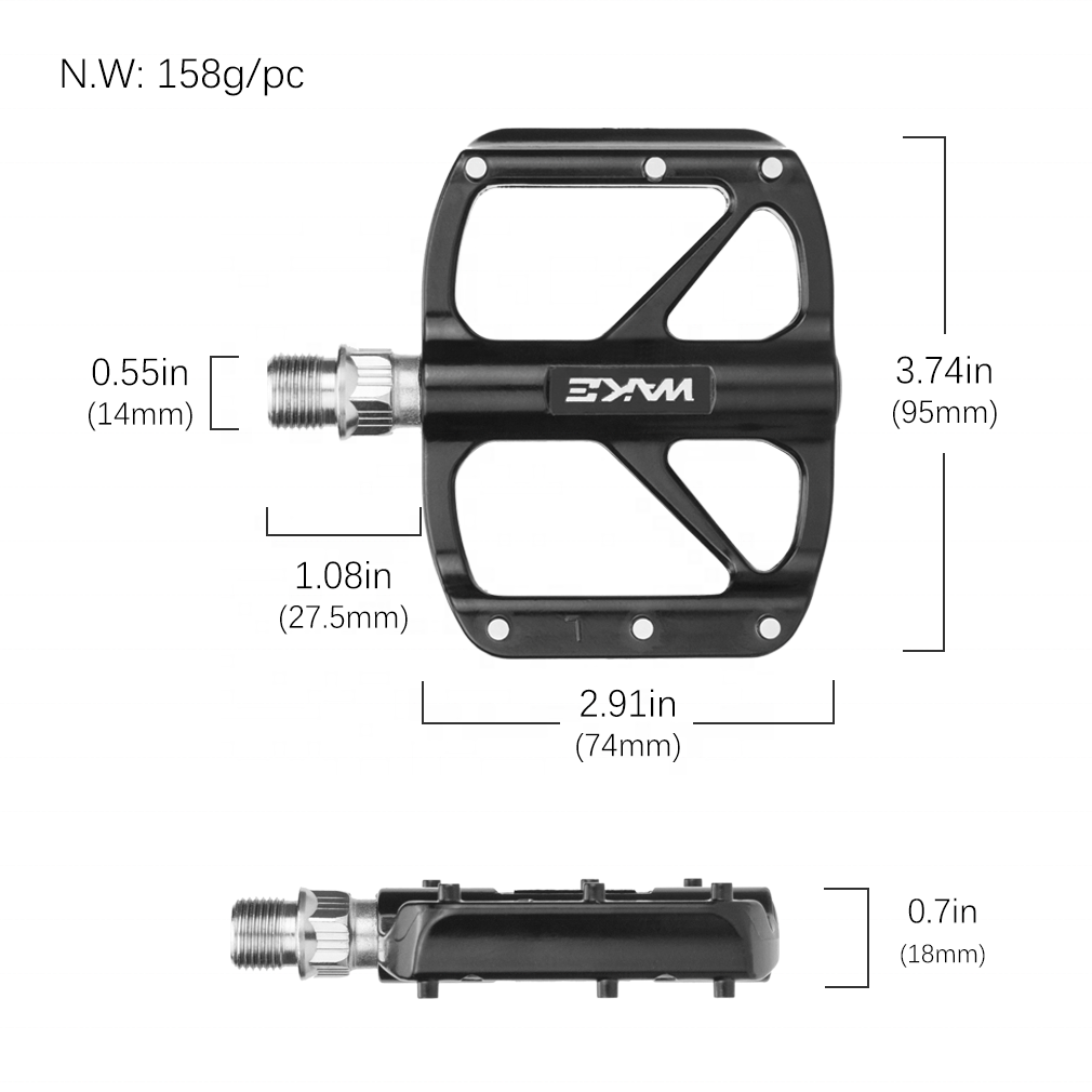 WAKE Bicycle pedal 9/16 suitable for MTB, with 12 anti-slip pins, lightweight aluminum alloy