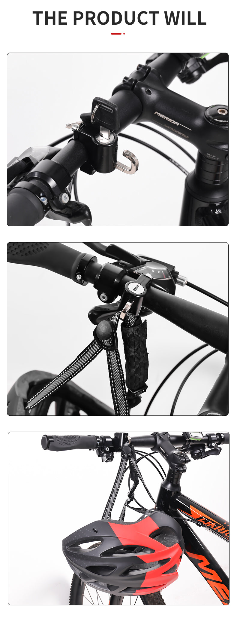 Helmet Lock Anti-Theft Safety Lockwith 2 Keys for 22-26mm Handlebar Bike Electric Scooter