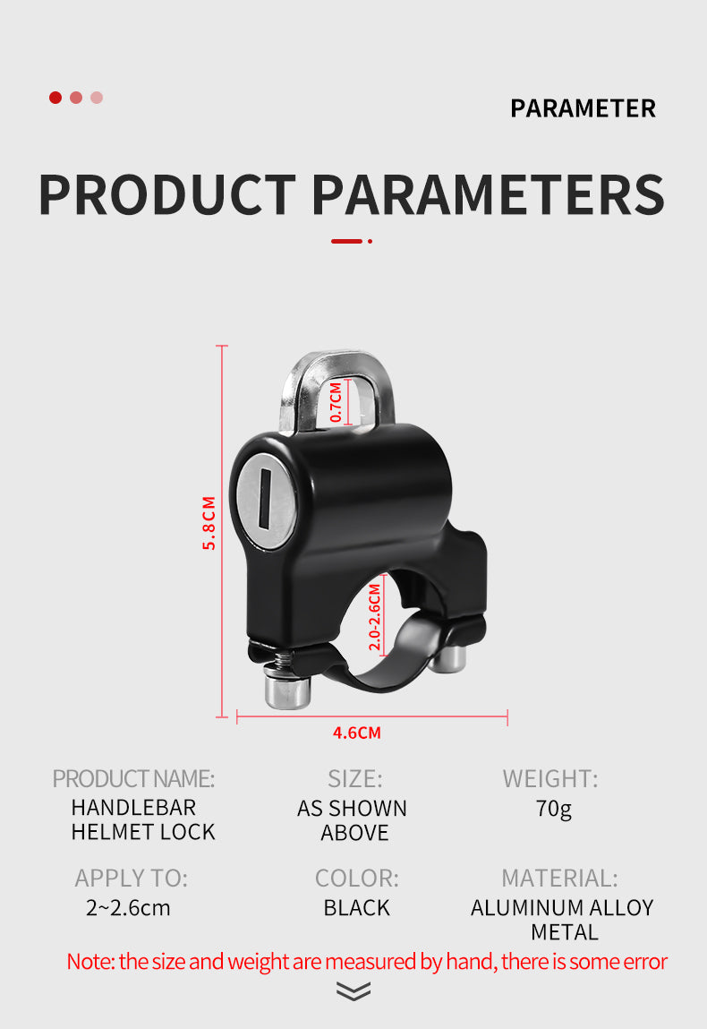 Helmet Lock Anti-Theft Safety Lockwith 2 Keys for 22-26mm Handlebar Bike Electric Scooter